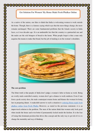 Get Solution For Women! By Home Made Fresh Phulkas Online