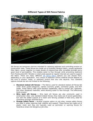 Different Types of Silt Fence Fabrics - Winfab