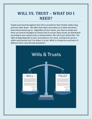 WILL VS. TRUST – WHAT DO I NEED?
