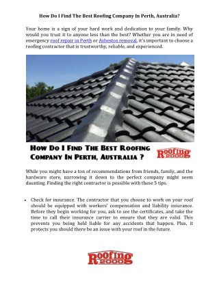 Tips To Find The Best Roofing Company in Perth