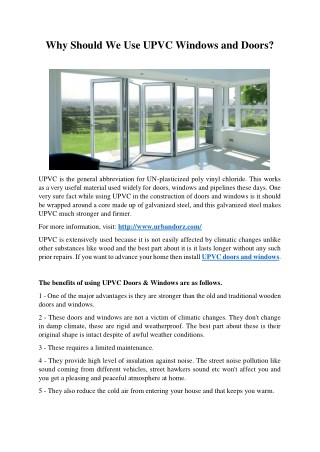Why Should We Use UPVC Windows and Doors?
