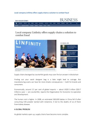 Local Company Linfinity Offers Supply Chains a Solution to Combat Fraud