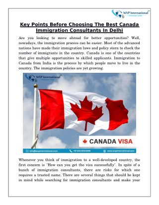 Key Points Before Choosing The Best Canada Immigration Consultants In Delhi