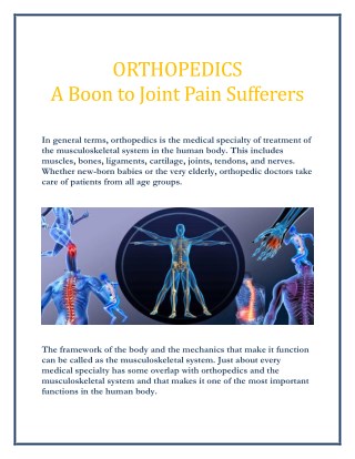 Orthopedics - A Boon to Joint Pain Sufferers