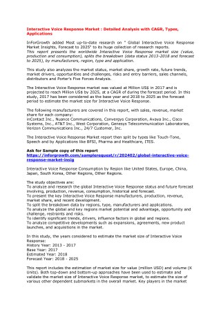 Interactive Voice Response Market : Detailed Analysis with CAGR, Types, Applications