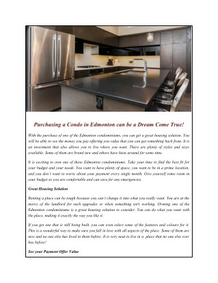 Purchasing a Condo in Edmonton can be a Dream Come True!