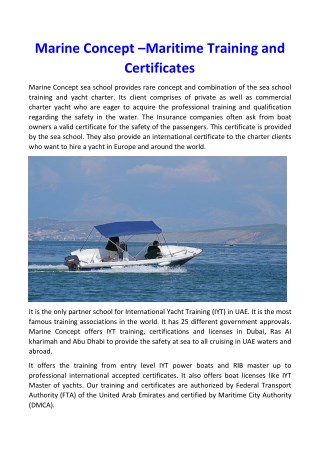 Marine Concept –Maritime Training and Certificates