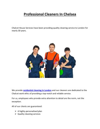 Professional Cleaners In Chelsea