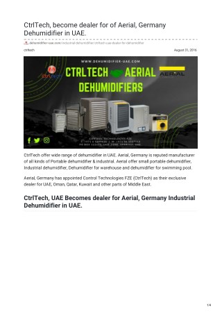 CtrlTech, become dealer for of Aerial, Germany Dehumidifier in UAE #Dehumidifier #CtrlTech4u #UAE #SaudiArabia