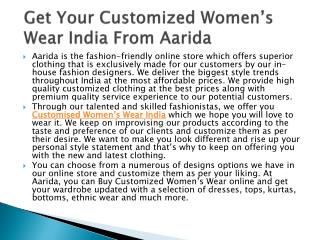Get Your Customized Women’s Wear India From Aarida