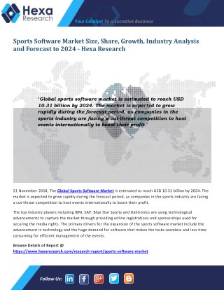 Sports Software Market Research Report - Industry Analysis And Forecast to 2024 - Hexa Research