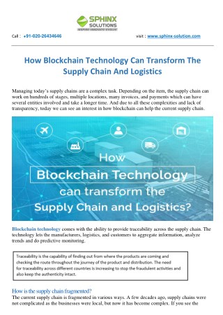 How Blockchain Technology Can Transform The Supply Chain And Logistics