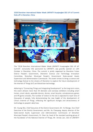 2018 Shenzhen International Maker Week LINFINITY Huaqiangbei SEG UP IoT Summit Kicks off in Shenzhen, China