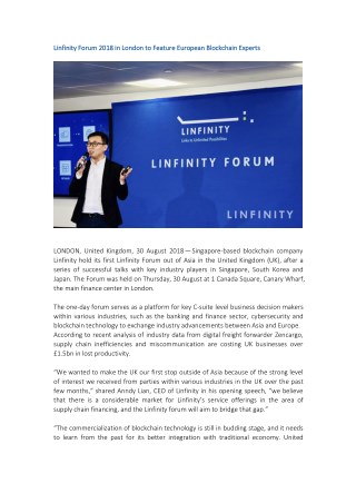 LINFINITY Forum 2018 in London to Feature European Blockchain Experts