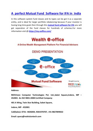 A perfect Mutual Fund Software for IFA in india