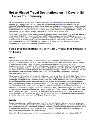 Not to Missed Travel Destinations on 14 Days in Sri Lanka Tour Itinerary