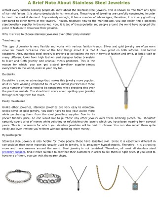 A Brief Note About Stainless Steel Jewelries