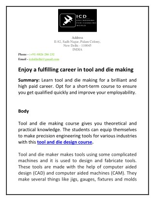 Enjoy a fulfilling career in tool and die making