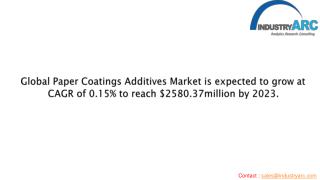 Global Paper Coatings Additives Market is expected to grow at CAGR of 0.15% to reach $2580.37million by 2023.