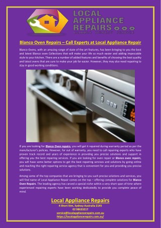 Blanco Oven Repairs – Call Experts at Local Appliance Repair
