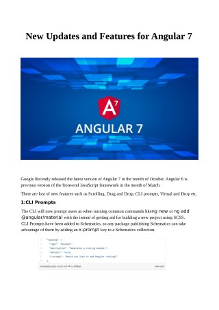 New Updates and Features for Angular 7