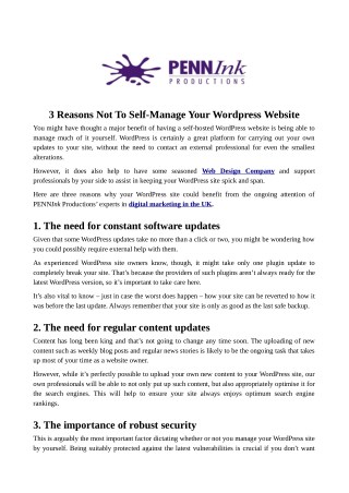 3 Reasons Not To Self-Manage Your Wordpress Website