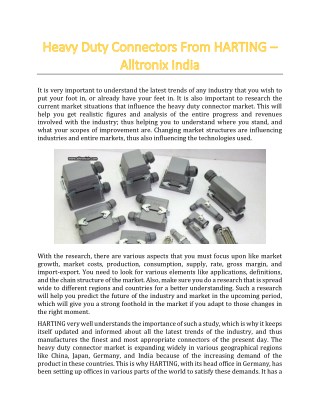 Heavy Duty Connectors From HARTING - Alltronix