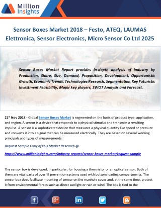 Sensor Boxes Market 2018 – Festo, ATEQ, LAUMAS Elettronica, Sensor Electronics, Micro Sensor Co Ltd 2025