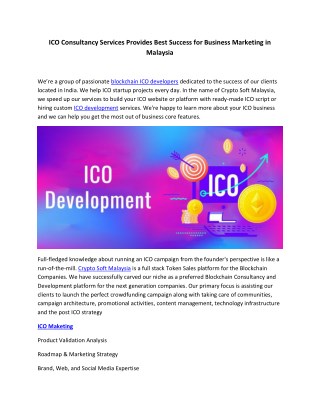 ICO Consultancy Services Provides Best Success for Business Marketing in Malaysia