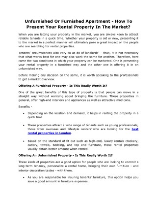 Unfurnished Or Furnished Apartment - How To Present Your Rental Property In The Market?
