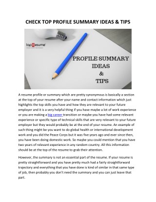 CHECK TOP PROFILE SUMMARY IDEAS & TIPS