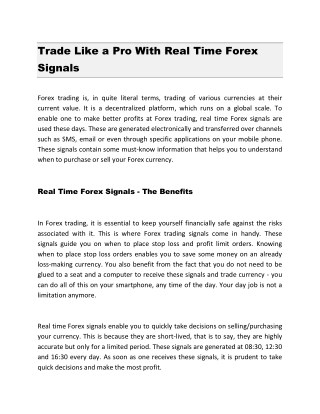 Trade Like a Pro With Real Time Forex Signals