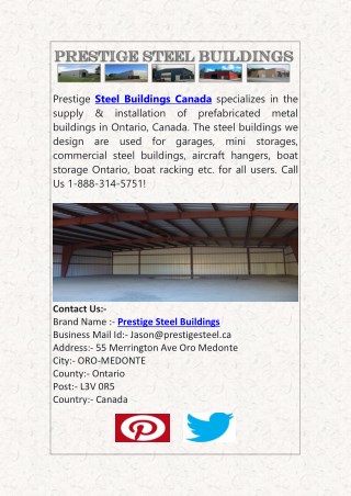 Prestige Steel & Metal Buildings in Ontario, Canada