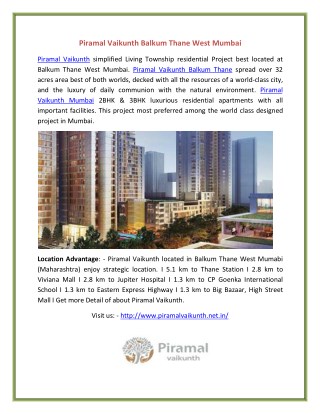 Luxury Flats Piramal Vaikunth Balkum Thane West Mumbai