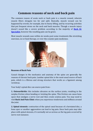 Common reasons of neck and back pain