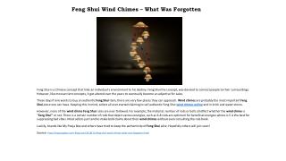 Feng Shui Wind Chimes – What Was Forgotten