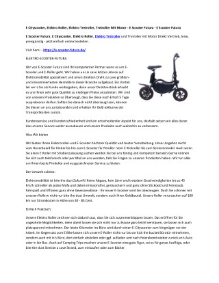 E Cityscooter, Elektro Roller, Elektro Tretroller, Tretroller Mit Motor - E Scooter Futura - E Scooter Futura