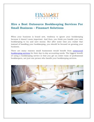 Hire a Best Outsource Bookkeeping Services For Small Business – Finsmart Solutions