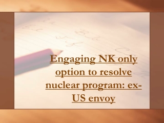 Engaging NK only option to resolve nuclear program: ex-US en