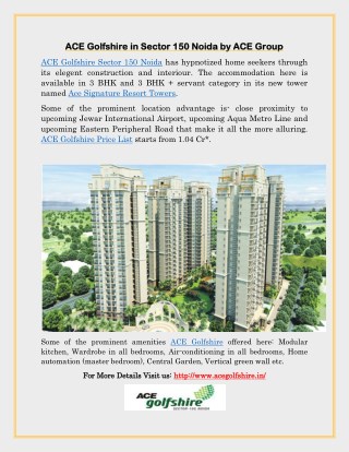 Ace Signature Resort Tower Sector 150 Noida