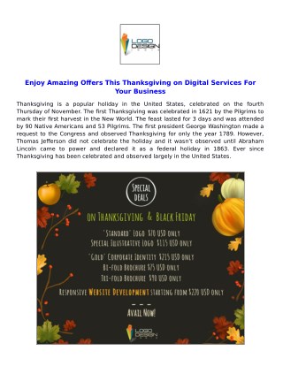 Enjoy Amazing Offers This Thanksgiving on Digital Services For Your Business