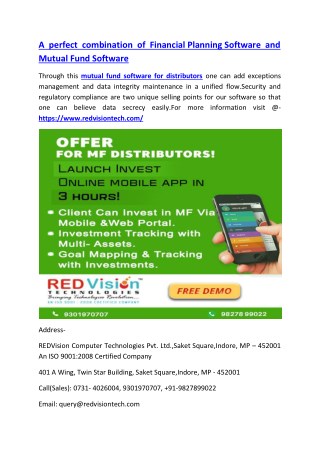 A perfect combination of Financial Planning Software and Mutual Fund Software