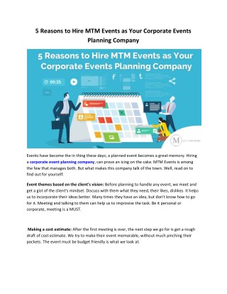 5 Reasons to Hire MTM Events as Your Corporate Events Planning Company