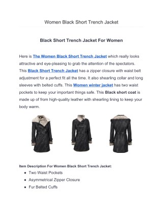 Women Black Short Trench Jacket