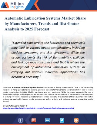 Automatic Lubrication Systems Market Manufacturers Analysis, Segmentation and Application by Types up to 2025