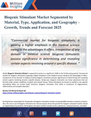 Biogenic Stimulant Market Outlook 2025: Global Analysis of Huge Profit with Marginal Revenue Forecast