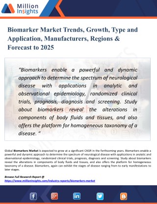 Biomarker Market Growth Rate, Key players, Region, Suppliers, Types & Applications to 2025