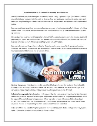 SomEffective Way of Commercial Loans by Donald Vaccaro