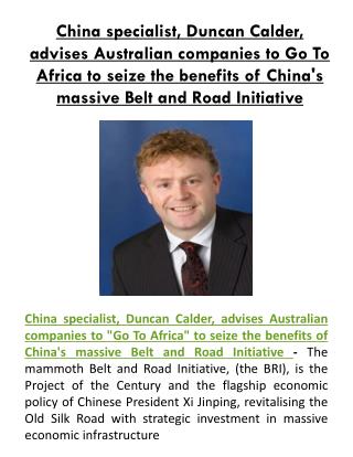 China Specialist, Duncan Calder, advises Australian Companies