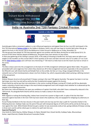 India vs Australia 2nd T20I Fantasy Cricket Preview Australia